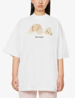 Palm Angels Bear-print Cotton-jersey T-shirt -Reiss Shop R04107185 WHITEBROWN ALT02