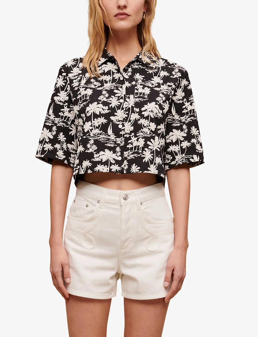 Maje Swirl-patch High-rise Denim Shorts 2 Maje Swirl-patch High-rise Denim Shorts - Image 2