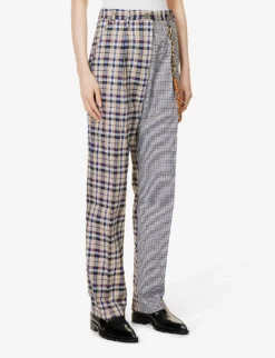 Belt-embellished Contrast-panel Regular-fit Wide-leg Woven Trousers -Reiss Shop R04109273 PURPLE ALT02