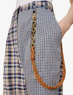 Belt-embellished Contrast-panel Regular-fit Wide-leg Woven Trousers -Reiss Shop R04109273 PURPLE ALT04