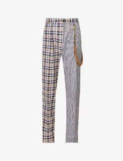 Belt-embellished Contrast-panel Regular-fit Wide-leg Woven Trousers