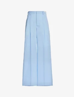 Marni Pleated Wide-leg High-rise Virgin-wool Trousers