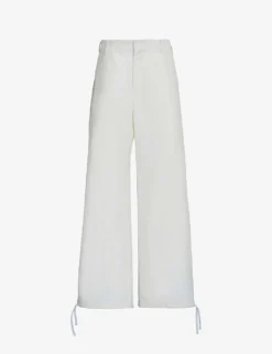 Marni Brand-embroidered Drawstring-hem Straight-leg High-rise Woven Trousers