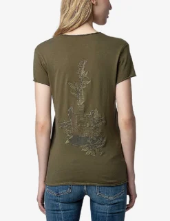 Zadig & Voltaire Guitar Story Floral-embroidered Cotton T-shirt -Reiss Shop R04110663 PICKLE ALT03