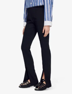 Sandro Havre Flared Front-slit Woven Trousers -Reiss Shop R04111182 NOIRGRIS ALT02