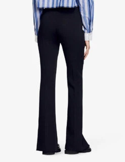 Sandro Havre Flared Front-slit Woven Trousers -Reiss Shop R04111182 NOIRGRIS ALT03