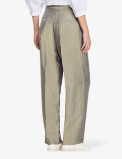 Sandro Beryn Stripe-pattern Wide-leg Woven Trousers -Reiss Shop R04111247 VERTS ALT03