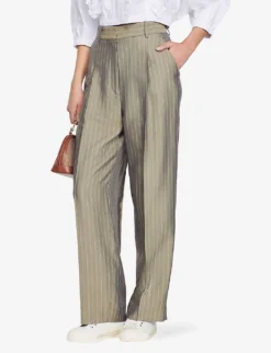 Sandro Beryn Stripe-pattern Wide-leg Woven Trousers -Reiss Shop R04111247 VERTS ALT04