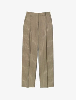 Sandro Beryn Stripe-pattern Wide-leg Woven Trousers