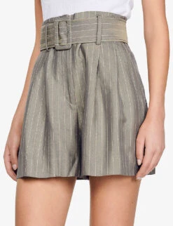 Sandro Loose-fit Striped Woven Shorts 7 Sandro Loose-fit Striped Woven Shorts -Reiss Shop R04111256 VERTS ALT02