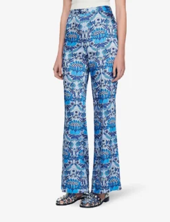 Sandro Peridot Floral-print Wide-leg Mid-rise Woven Trousers -Reiss Shop R04111277 BLEUS ALT02