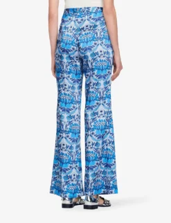 Sandro Peridot Floral-print Wide-leg Mid-rise Woven Trousers -Reiss Shop R04111277 BLEUS ALT03