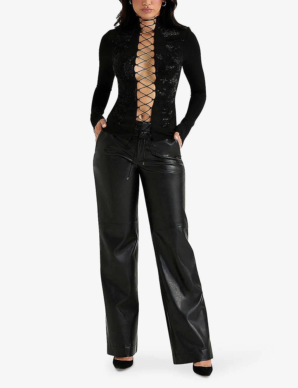 Omaria Wide-leg Mid-rise PU-leather Trousers 2 Omaria Wide-leg Mid-rise PU-leather Trousers - Image 2
