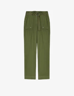 Maje Popsy Belted Mid-rise Straight-leg Cotton Trousers