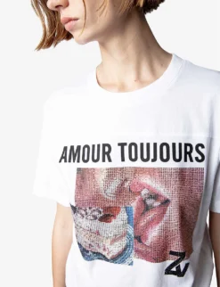 Zadig & Voltaire Crystal-embellished Cotton-jersey T-shirt -Reiss Shop R04118656 BLANC ALT04