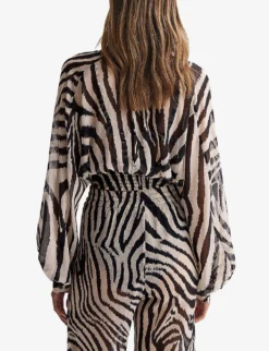 Reiss Farley Zebra-print Woven Blouse -Reiss Shop R04120620 BLACKWHITE ALT02