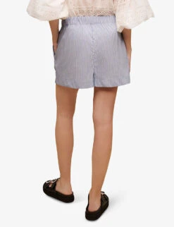 Maje Striped Elasticated-waist Stretch Cotton-blend Shorts -Reiss Shop R04121176 BLEUS ALT03