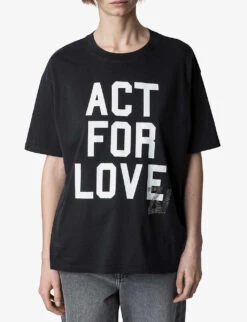 Zadig & Voltaire Brooxs Act For Love Slogan-print Cotton-jersey T-shirt -Reiss Shop R04121842 NOIR ALT02