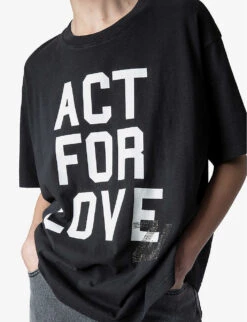 Zadig & Voltaire Brooxs Act For Love Slogan-print Cotton-jersey T-shirt -Reiss Shop R04121842 NOIR ALT04