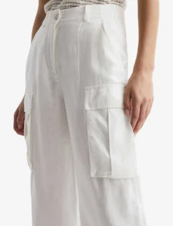 Reiss Robyn Patch-pocket Wide-leg Linen Trousers -Reiss Shop R04122262 WHITE ALT04