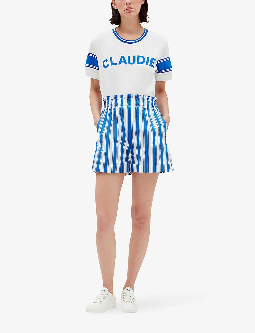 CLAUDIE PIERLOT Striped High-rise Cotton Shorts 2 CLAUDIE PIERLOT Striped High-rise Cotton Shorts - Image 2