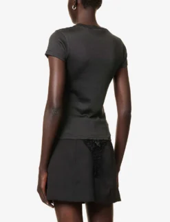 Corset-appliqué Scoop-neck Woven T-shirt -Reiss Shop R04123229 BLACK ALT03