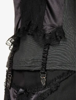 Corset-appliqué Scoop-neck Woven T-shirt -Reiss Shop R04123229 BLACK ALT05