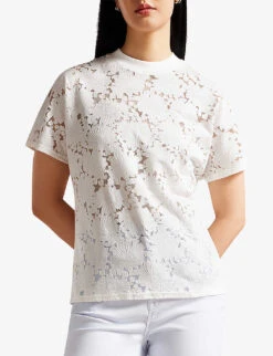 Ted Baker Floral Short-sleeved Woven T-shirt -Reiss Shop R04125147 WHITE ALT02