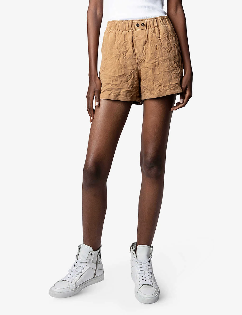 Zadig & Voltaire Paxi Crinkled Suede-leather Shorts 2 Zadig & Voltaire Paxi Crinkled Suede-leather Shorts - Image 2