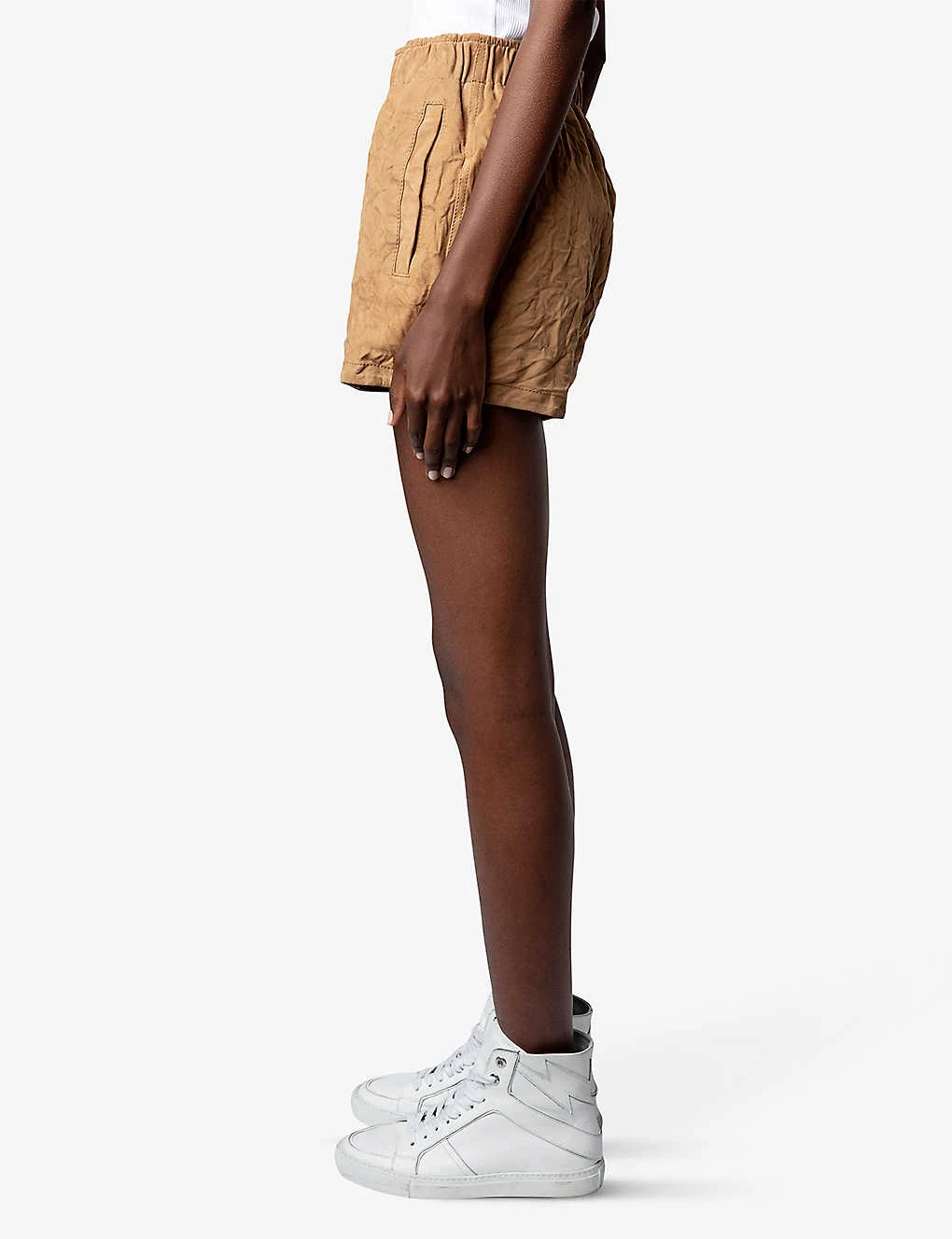 Zadig & Voltaire Paxi Crinkled Suede-leather Shorts 3 Zadig & Voltaire Paxi Crinkled Suede-leather Shorts - Image 3