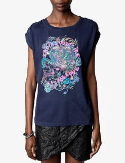 Zadig & Voltaire Adele Graphic-print Sleeveless Organic-cotton T-shirt 7 Zadig & Voltaire Adele Graphic-print Sleeveless Organic-cotton T-shirt -Reiss Shop R04125253 ENCRE ALT02