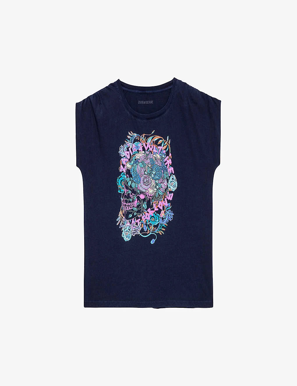 Zadig & Voltaire Adele Graphic-print Sleeveless Organic-cotton T-shirt 1 Zadig & Voltaire Adele Graphic-print Sleeveless Organic-cotton T-shirt