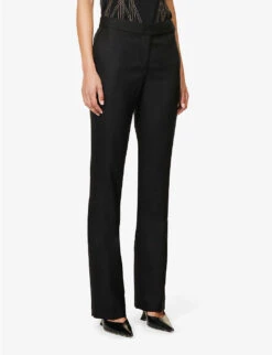 STELLA MCCARTNEY Crosshatch-textured Mid-rise Straight-leg Regular-fit Woven Trousers -Reiss Shop R04125575 BLACK ALT02