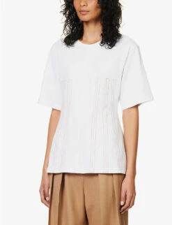 STELLA MCCARTNEY Corset-style Contrast-stitch Cotton T-shirt -Reiss Shop R04125585 PUREWHITE ALT02