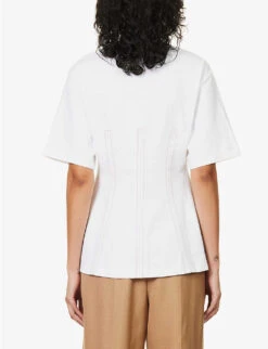 STELLA MCCARTNEY Corset-style Contrast-stitch Cotton T-shirt -Reiss Shop R04125585 PUREWHITE ALT03