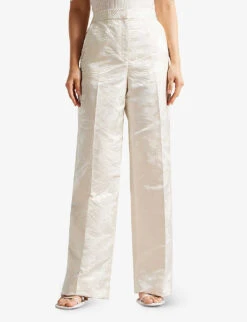 Ted Baker Floral-print Wide-leg High-rise Jacquard Trousers 6 Ted Baker Floral-print Wide-leg High-rise Jacquard Trousers -Reiss Shop R04126378 NATURAL ALT02