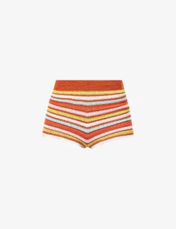Chevron-pattern Crochet-knit Shorts