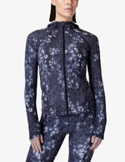 Sweaty Betty Super Soft Zip-through Stretch-woven Hoody -Reiss Shop R04127205 BLUELEOPARDPRINT ALT02