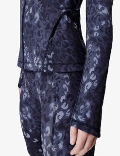 Sweaty Betty Super Soft Zip-through Stretch-woven Hoody -Reiss Shop R04127205 BLUELEOPARDPRINT ALT04