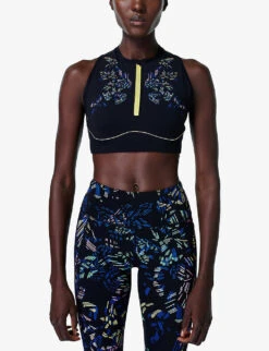 Sweaty Betty Power Contour Zip Abstract-print Stretch-woven Sports Bra -Reiss Shop R04127294 BLACKFLORALPRINT ALT02