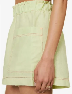 Emilia Frilled-trim Organic-linen Shorts -Reiss Shop R04128925 NEONLIME ALT04