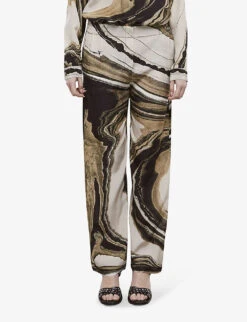THE KOOPLES Abstract Marble-print Silk Trousers -Reiss Shop R04131170 BEI16 ALT02