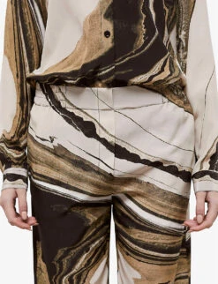THE KOOPLES Abstract Marble-print Silk Trousers -Reiss Shop R04131170 BEI16 ALT04