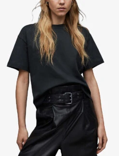AllSaints Cygni Cut-out Organic-cotton T-shirt -Reiss Shop R04131319 WASHEDBLACK ALT02