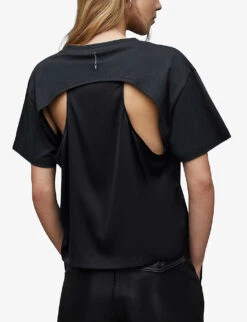 AllSaints Cygni Cut-out Organic-cotton T-shirt -Reiss Shop R04131319 WASHEDBLACK ALT03