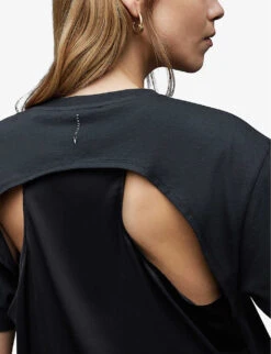 AllSaints Cygni Cut-out Organic-cotton T-shirt -Reiss Shop R04131319 WASHEDBLACK ALT04