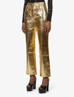 Lupe Metallic Wide-leg High-rise Faux-leather Trousers -Reiss Shop R04132246 GOLD ALT02