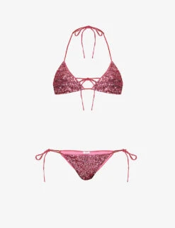 OSEREE Sequin-embellished Mid-rise Bikini Set