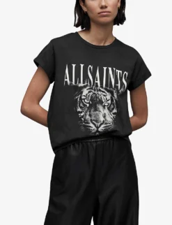 AllSaints Anna Trinity Graphic-print Short-sleeve Organic-cotton T-shirt -Reiss Shop R04134785 WASHEDBLACK ALT02