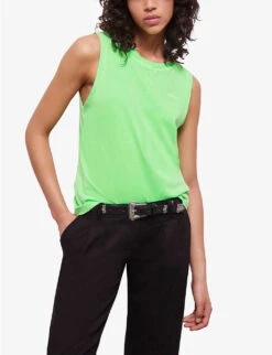 THE KOOPLES Embroidered-logo Sleeveless Cotton T-shirt -Reiss Shop R04135417 GRN76 ALT02